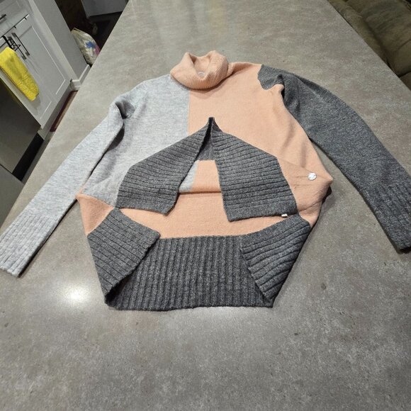 POINT ZERO Women's Color Block Turtleneck Long Sleeves Sweater - Grey/Pink P/S - Picture 1 of 13
